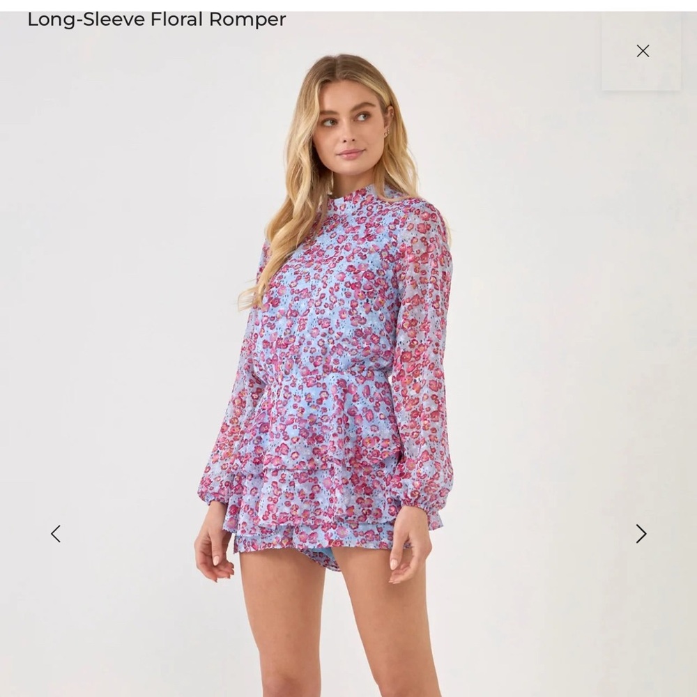 Endless Rose backless floral Long Sleeve Romper NWT - Picture 4 of 8